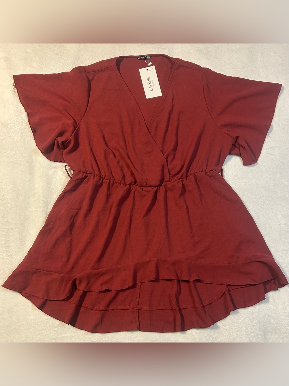 BloomChic Rust Red Wrap-Front Tunic new with tags